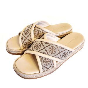 Tory Burch T Monogram Crisscross Espadrille Slides